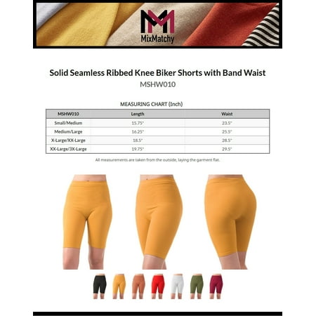 MixMatchy Womens Solid Seamless Ribbed Knee Biker Shorts with Band Waist 